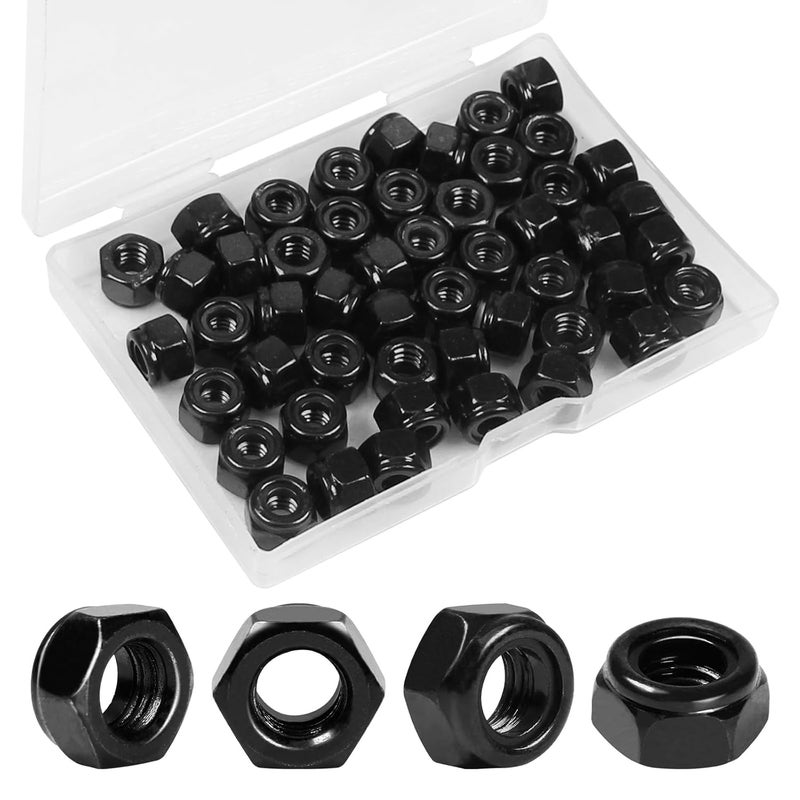 Yinpecly 50Pcs 1/4"-20 Nylon Insert Hex Lock Nuts 304 Stainless Steel Locknuts Self-Locking Nut, Standard Inch Threaded Nylock Nuts, Hex Drive, Zinc Plated Black - Image 1